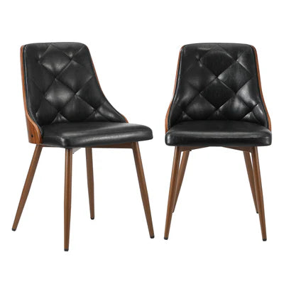 DCH-AIC-BENS-BK-2PC Oikiture Dining Chairs Kitchen Lounge Cafe Seat Retro PU Leather x2 Black