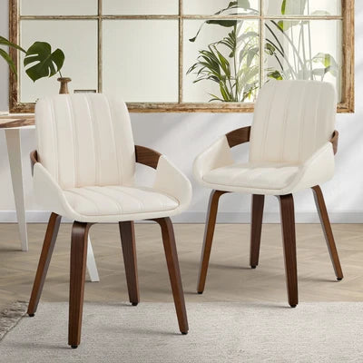 DCH-AIC-NEO-BG-2PC Oikiture 2x Dining Chairs PU Leather Kitchen Chairs Bentwood Armchair Beige