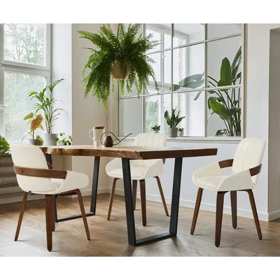 DCH-AIC-NEO-BG-2PC Oikiture 2x Dining Chairs PU Leather Kitchen Chairs Bentwood Armchair Beige