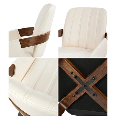 DCH-AIC-NEO-BG-2PC Oikiture 2x Dining Chairs PU Leather Kitchen Chairs Bentwood Armchair Beige