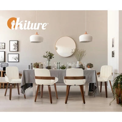 DCH-AIC-NEO-BG-2PC Oikiture 2x Dining Chairs PU Leather Kitchen Chairs Bentwood Armchair Beige