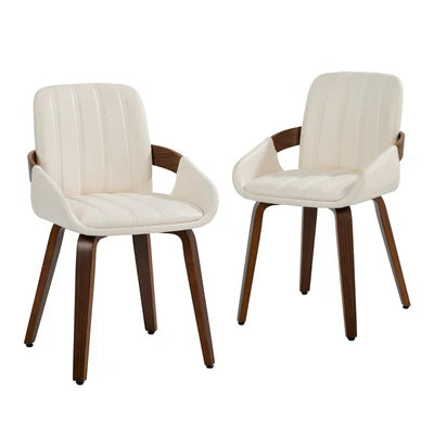 DCH-AIC-NEO-BG-2PC Oikiture 2x Dining Chairs PU Leather Kitchen Chairs Bentwood Armchair Beige