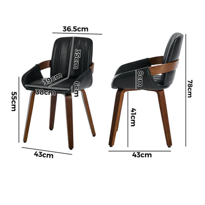 DCH-AIC-NEO-BK-2PC Oikiture 2x Dining Chairs PU Leather Kitchen Chairs Bentwood Armchair Black