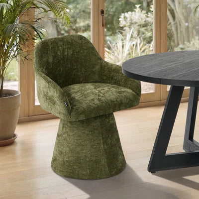 DCH-ALAN-CH-GN-2PC Oikiture 2x Dining Chair Swivel Armchair Lounge Accent Chairs Chenille Green