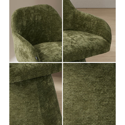 DCH-ALAN-CH-GN-2PC Oikiture 2x Dining Chair Swivel Armchair Lounge Accent Chairs Chenille Green