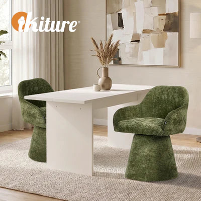 DCH-ALAN-CH-GN-2PC Oikiture 2x Dining Chair Swivel Armchair Lounge Accent Chairs Chenille Green