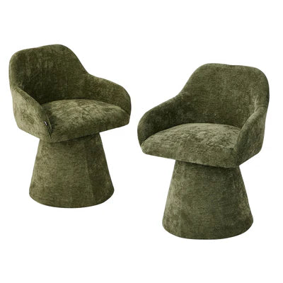 DCH-ALAN-CH-GN-2PC Oikiture 2x Dining Chair Swivel Armchair Lounge Accent Chairs Chenille Green
