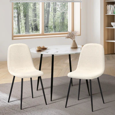 DCH-ECO-SP-WHBK-2PC Oikiture Dining Chairs Kitchen Accent Chair Lounge Sherpa White and Black