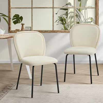 DCH-EDGE-BG-2PC Oikiture 2x Dining Chairs Kitchen Accent Chairs Chenille Pad Metal Legs Beige