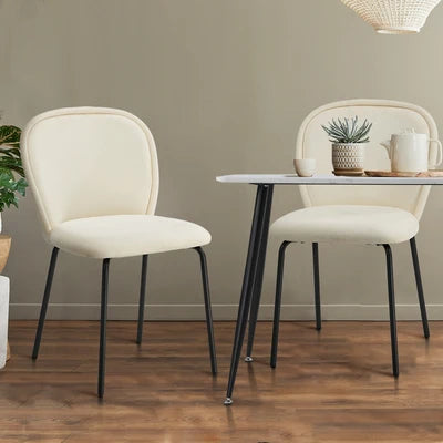 DCH-EDGE-BG-2PC Oikiture 2x Dining Chairs Kitchen Accent Chairs Chenille Pad Metal Legs Beige
