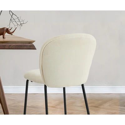 DCH-EDGE-BG-2PC Oikiture 2x Dining Chairs Kitchen Accent Chairs Chenille Pad Metal Legs Beige