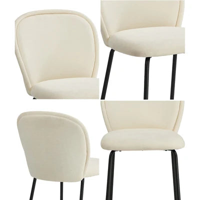 DCH-EDGE-BG-2PC Oikiture 2x Dining Chairs Kitchen Accent Chairs Chenille Pad Metal Legs Beige