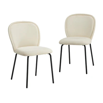 DCH-EDGE-BG-2PC Oikiture 2x Dining Chairs Kitchen Accent Chairs Chenille Pad Metal Legs Beige