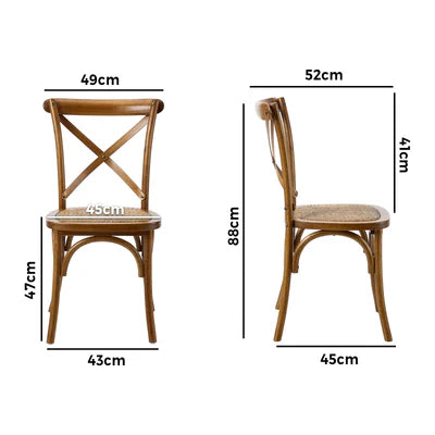 DCH-FJ-KRO-WN-2PC Oikiture 2PCS Crossback Dining Chair Solid Birch Timber Wood Rattan Seat Walnut