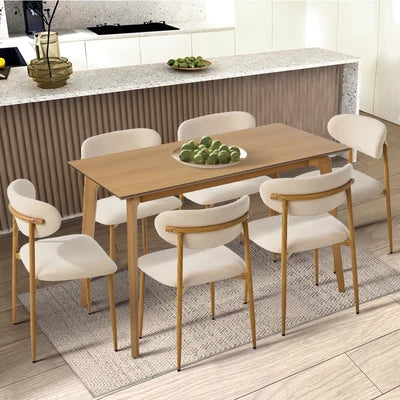 DCH-HD-SPA-WDBG-2PC Oikiture 2x Dining Chairs Kitchen Chair Cafe Lounge Chair Boucle Beige&Natural