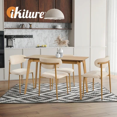 DCH-HD-SPA-WDBG-2PC Oikiture 2x Dining Chairs Kitchen Chair Cafe Lounge Chair Boucle Beige&Natural
