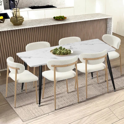 DCH-HD-SPA-WDWH-2PC Oikiture 2x Dining Chairs Kitchen Chair Cafe Lounge Chair Boucle Wood & White