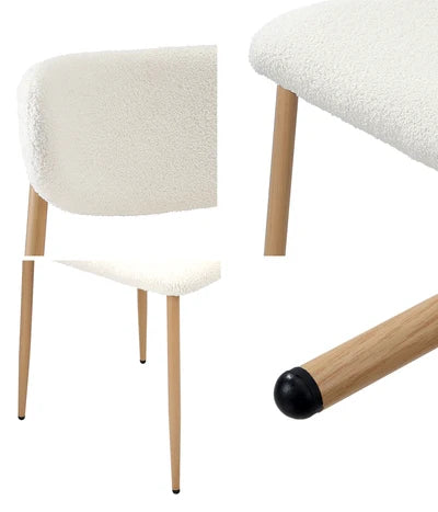 DCH-HD-SPA-WDWH-2PC Oikiture 2x Dining Chairs Kitchen Chair Cafe Lounge Chair Boucle Wood & White