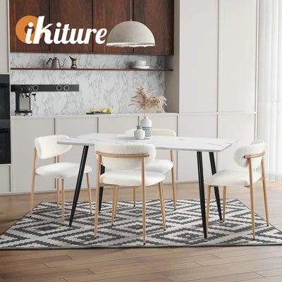 DCH-HD-SPA-WDWH-2PC Oikiture 2x Dining Chairs Kitchen Chair Cafe Lounge Chair Boucle Wood & White