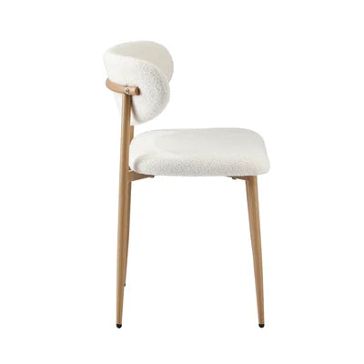 DCH-HD-SPA-WDWH-2PC Oikiture 2x Dining Chairs Kitchen Chair Cafe Lounge Chair Boucle Wood & White