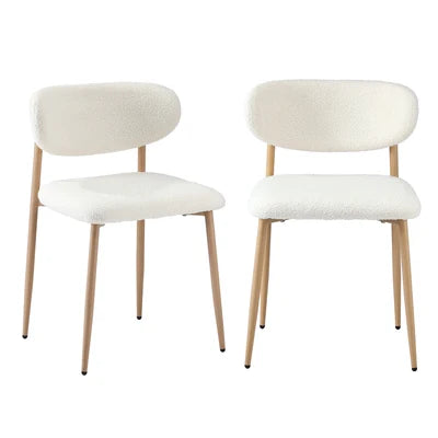 DCH-HD-SPA-WDWH-2PC Oikiture 2x Dining Chairs Kitchen Chair Cafe Lounge Chair Boucle Wood & White