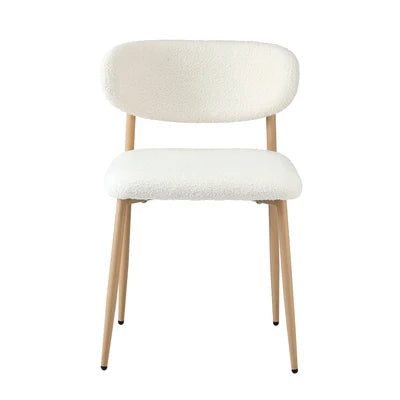 DCH-HD-SPA-WDWH-2PC Oikiture 2x Dining Chairs Kitchen Chair Cafe Lounge Chair Boucle Wood & White