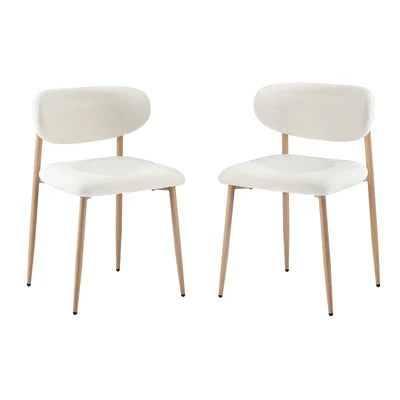 DCH-HD-SPA-WDWH-2PC Oikiture 2x Dining Chairs Kitchen Chair Cafe Lounge Chair Boucle Wood & White
