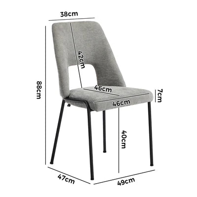 DCH-HOLO-GY-2PC Oikiture 2x Dining Chairs Chenille Fabric Kitchen Side Chair Grey