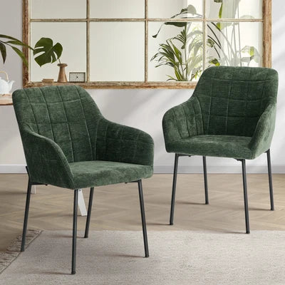 DCH-JORN-CH-GN-2PC Oikiture 2x Dining Chairs Kitchen Accent Armchairs Chenille Fabric Green