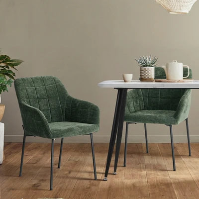 DCH-JORN-CH-GN-2PC Oikiture 2x Dining Chairs Kitchen Accent Armchairs Chenille Fabric Green