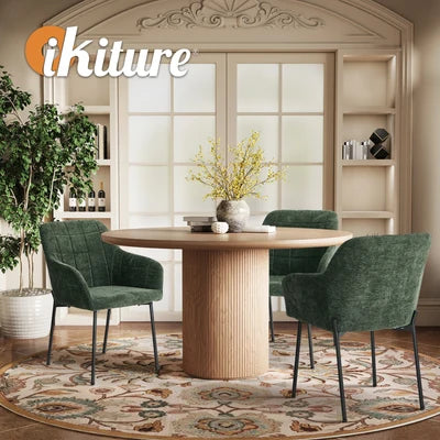 DCH-JORN-CH-GN-2PC Oikiture 2x Dining Chairs Kitchen Accent Armchairs Chenille Fabric Green