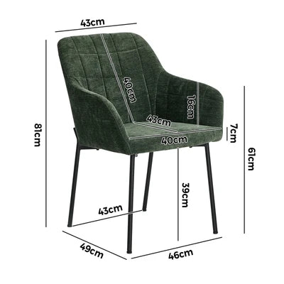 DCH-JORN-CH-GN-2PC Oikiture 2x Dining Chairs Kitchen Accent Armchairs Chenille Fabric Green