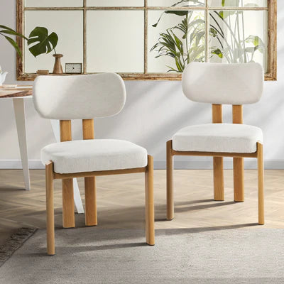 DCH-KAYA-WDBG-2PC Oikiture Set of 2 Dining Chairs Linen Fabric Kitchen Chair Padded Seat Beige