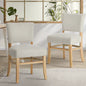 DCH-LEO-LN-BG-2PC Oikiture 2x Dining Chairs Wooden Kitchen Seat Rubberwood Frame Accent Chair Beig