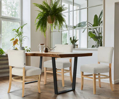 DCH-LEO-LN-BG-2PC Oikiture 2x Dining Chairs Wooden Kitchen Seat Rubberwood Frame Accent Chair Beig