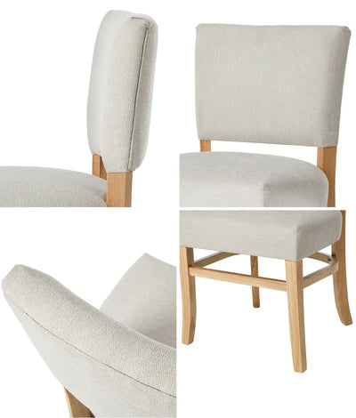 DCH-LEO-LN-BG-2PC Oikiture 2x Dining Chairs Wooden Kitchen Seat Rubberwood Frame Accent Chair Beig