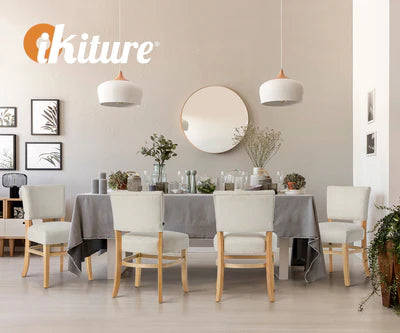 DCH-LEO-LN-BG-2PC Oikiture 2x Dining Chairs Wooden Kitchen Seat Rubberwood Frame Accent Chair Beig