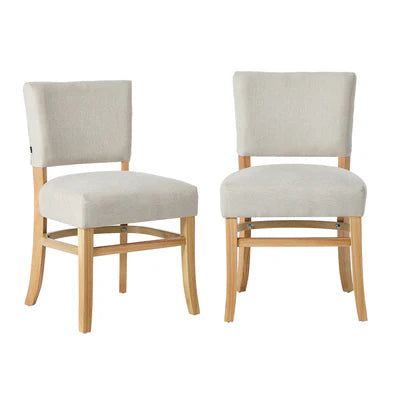 DCH-LEO-LN-BG-2PC Oikiture 2x Dining Chairs Wooden Kitchen Seat Rubberwood Frame Accent Chair Beig