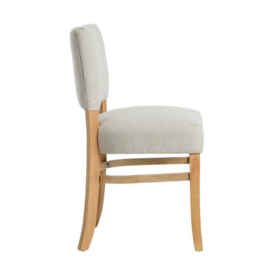DCH-LEO-LN-BG-2PC Oikiture 2x Dining Chairs Wooden Kitchen Seat Rubberwood Frame Accent Chair Beig