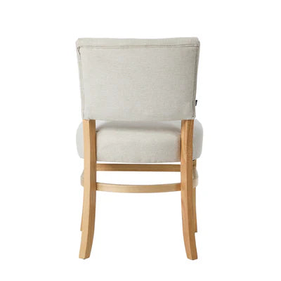 DCH-LEO-LN-BG-2PC Oikiture 2x Dining Chairs Wooden Kitchen Seat Rubberwood Frame Accent Chair Beig
