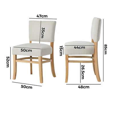 DCH-LEO-LN-BG-2PC Oikiture 2x Dining Chairs Wooden Kitchen Seat Rubberwood Frame Accent Chair Beig