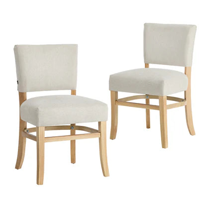 DCH-LEO-LN-BG-2PC Oikiture 2x Dining Chairs Wooden Kitchen Seat Rubberwood Frame Accent Chair Beig