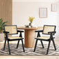 DCH-RUDI-BK-2PC Oikiture Dining Chairs Rattan Chair Wooden Accent Chair Balck