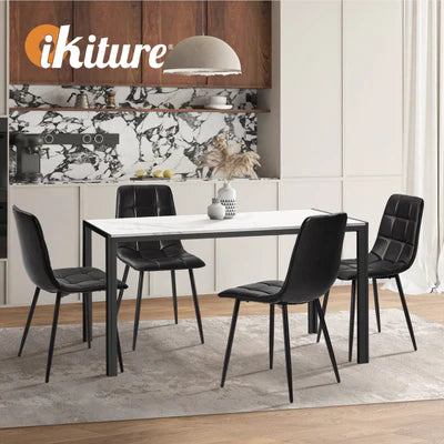 DCH-SQUARE-BK-4PC Oikiture 4x Padded Dining Chairs Kitchen PU Leather Seat Retro Black