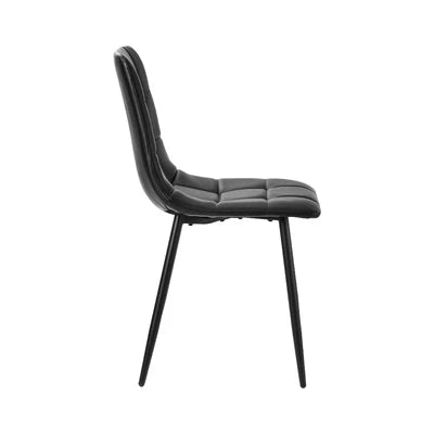 DCH-SQUARE-BK-4PC Oikiture 4x Padded Dining Chairs Kitchen PU Leather Seat Retro Black