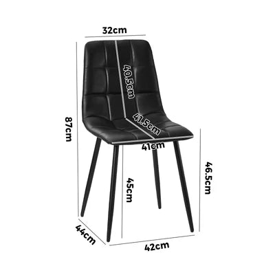 DCH-SQUARE-BK-4PC Oikiture 4x Padded Dining Chairs Kitchen PU Leather Seat Retro Black