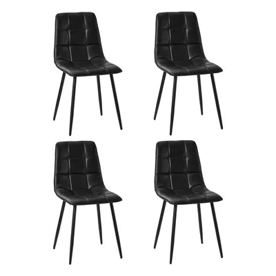 DCH-SQUARE-BK-4PC Oikiture 4x Padded Dining Chairs Kitchen PU Leather Seat Retro Black