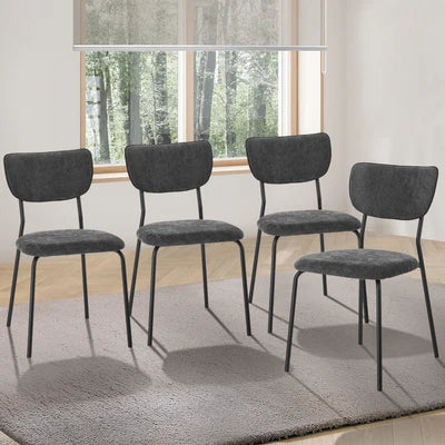 DCH-SUM-LN-GY-4PC Oikiture Set of 4 Dining Chairs Linen Fabric Padded Seat Grey