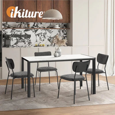DCH-SUM-LN-GY-4PC Oikiture Set of 4 Dining Chairs Linen Fabric Padded Seat Grey