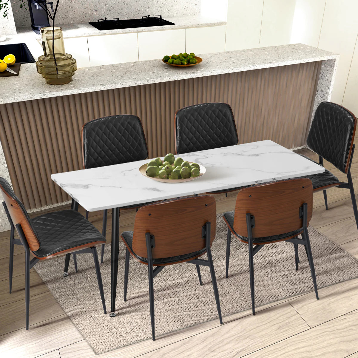 DCH-UBI-BK-2PC Oikiture 2x Dining Chairs Retro Faux Leather Solid Beech Wood Metal Legs Black